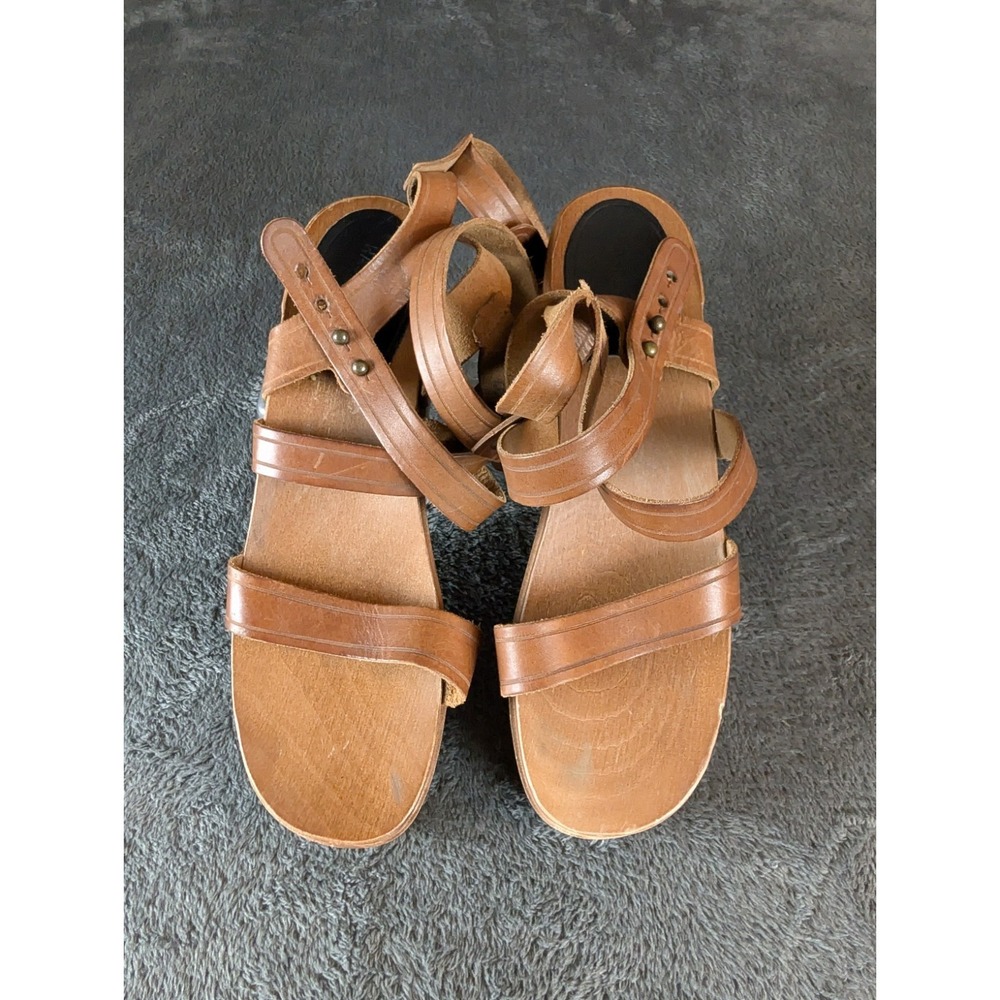 Swedish Hasbeens Sandal Wood Heel Boho Leather EU 40 Gladiator Handmade Spring - Picture 2 of 16